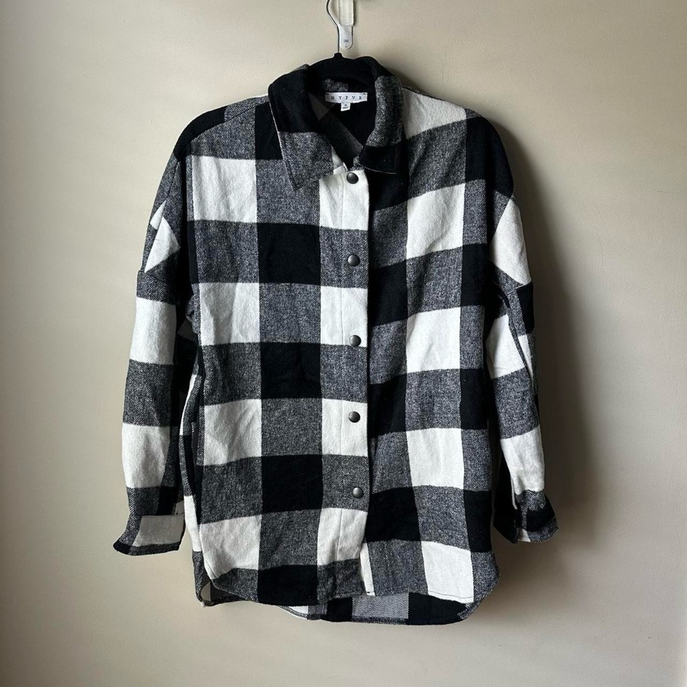 HYFVE Black And White Plaid Back Fringe Shacket Women's Sz Small Western